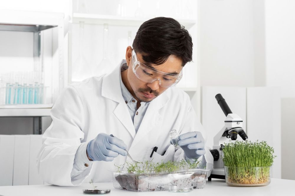 Scientist testing plant samples in a laboratory