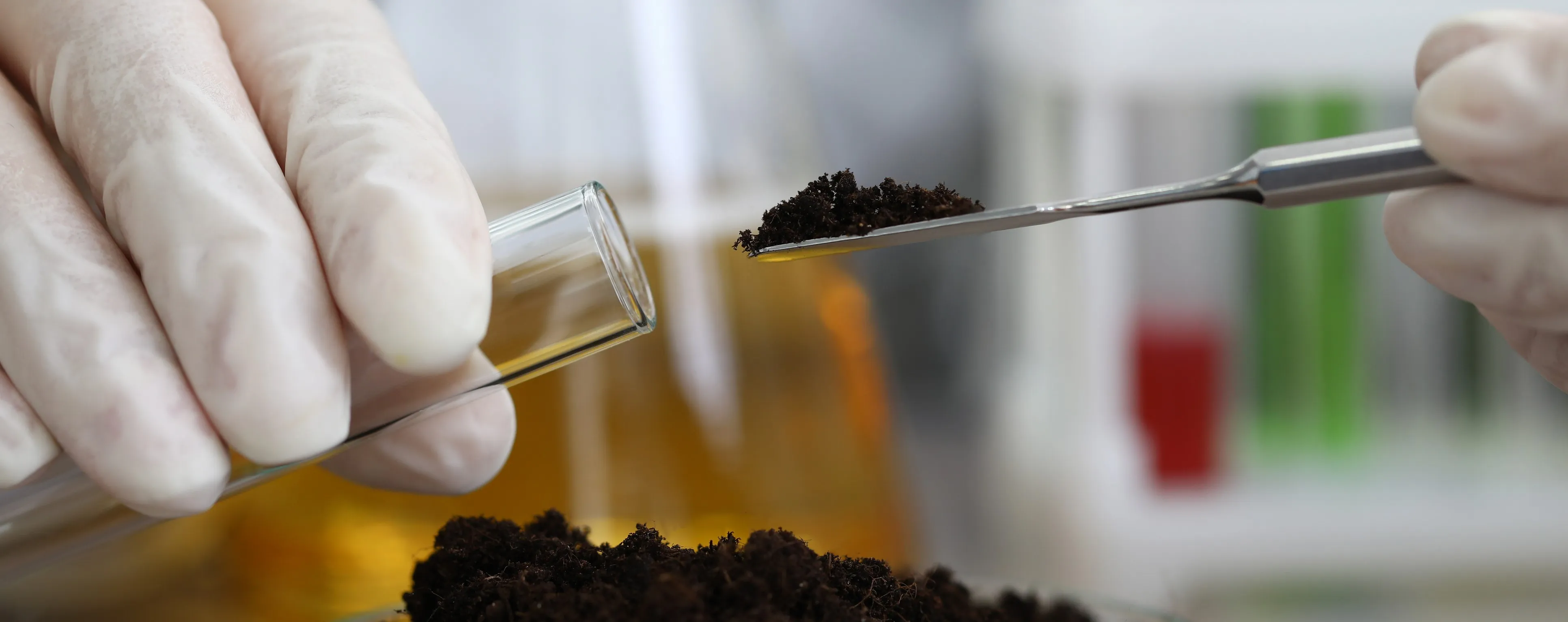 pouring soil into testtube
