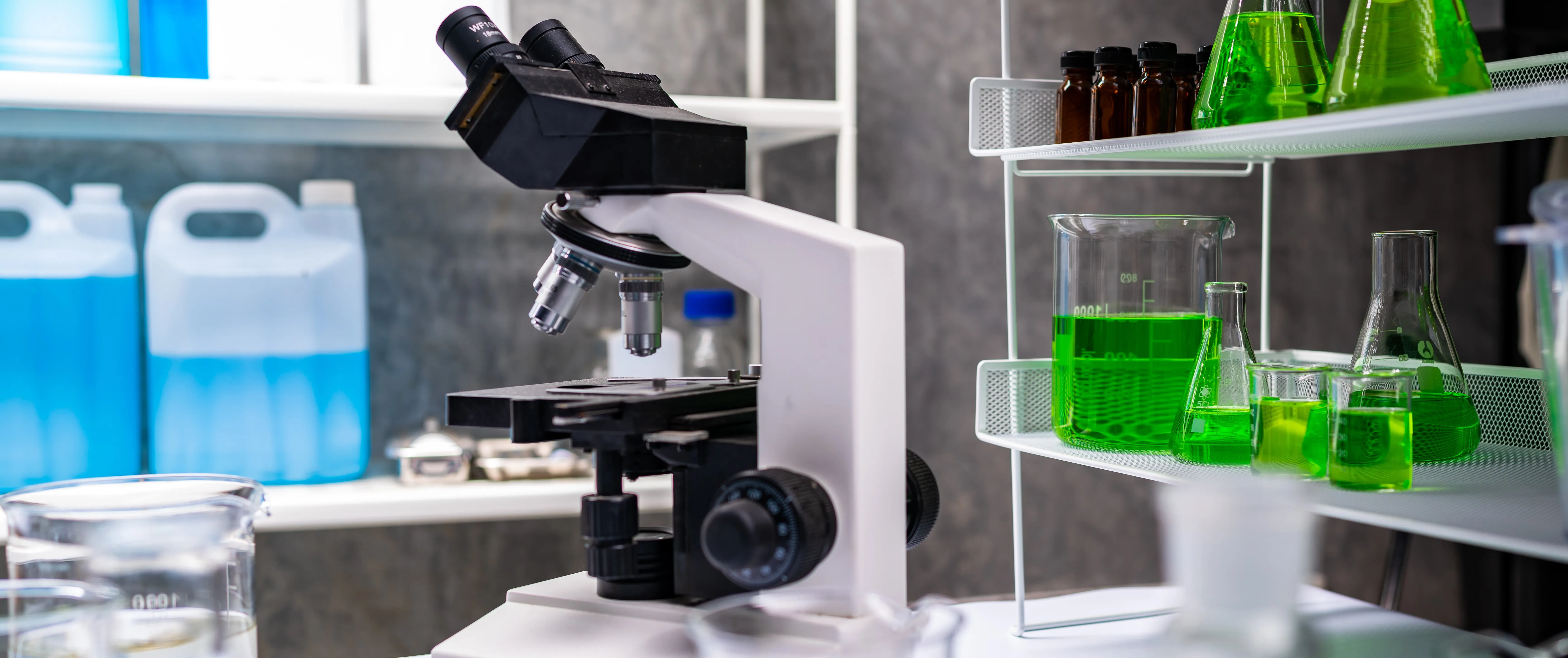 picture of microscope and chemicals