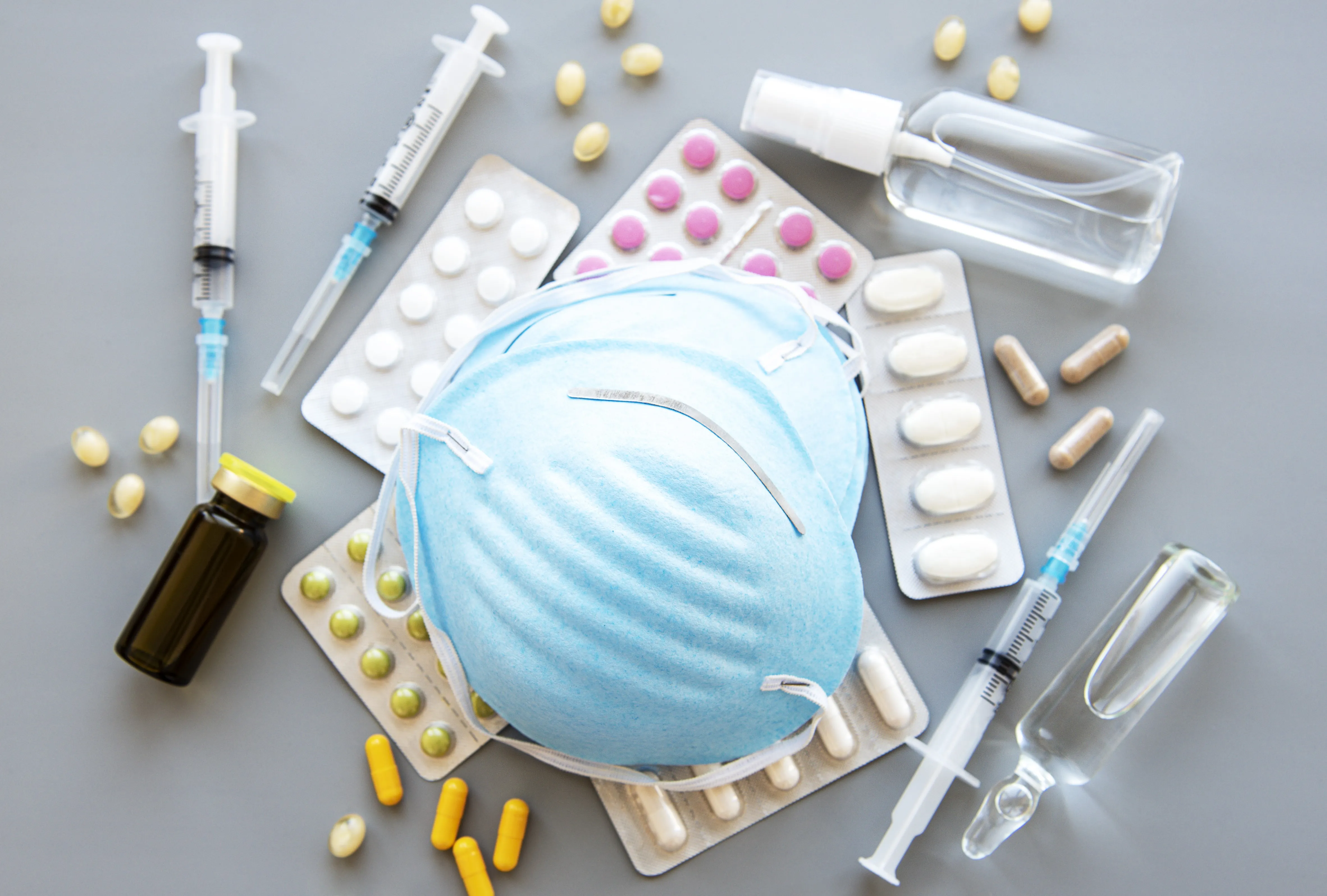 top down shot of pharmaceutical equipments